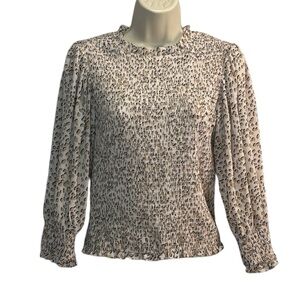 Express Cream, Pink, Burgundy Cheetah/Animal Print Smocked Blouse Top Size XS